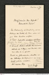 Nachlass Franz Steindachner, Brief von Eduard Graeffe an Franz Steindachner (21.07.1904), Inv.Nr. 173.47, Seite 1